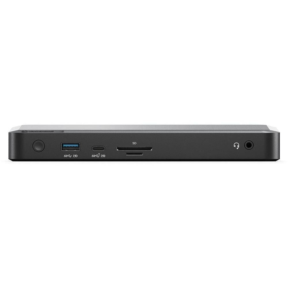ALOGIC universal triple 4K docking station back view, slim dark gray with ports
