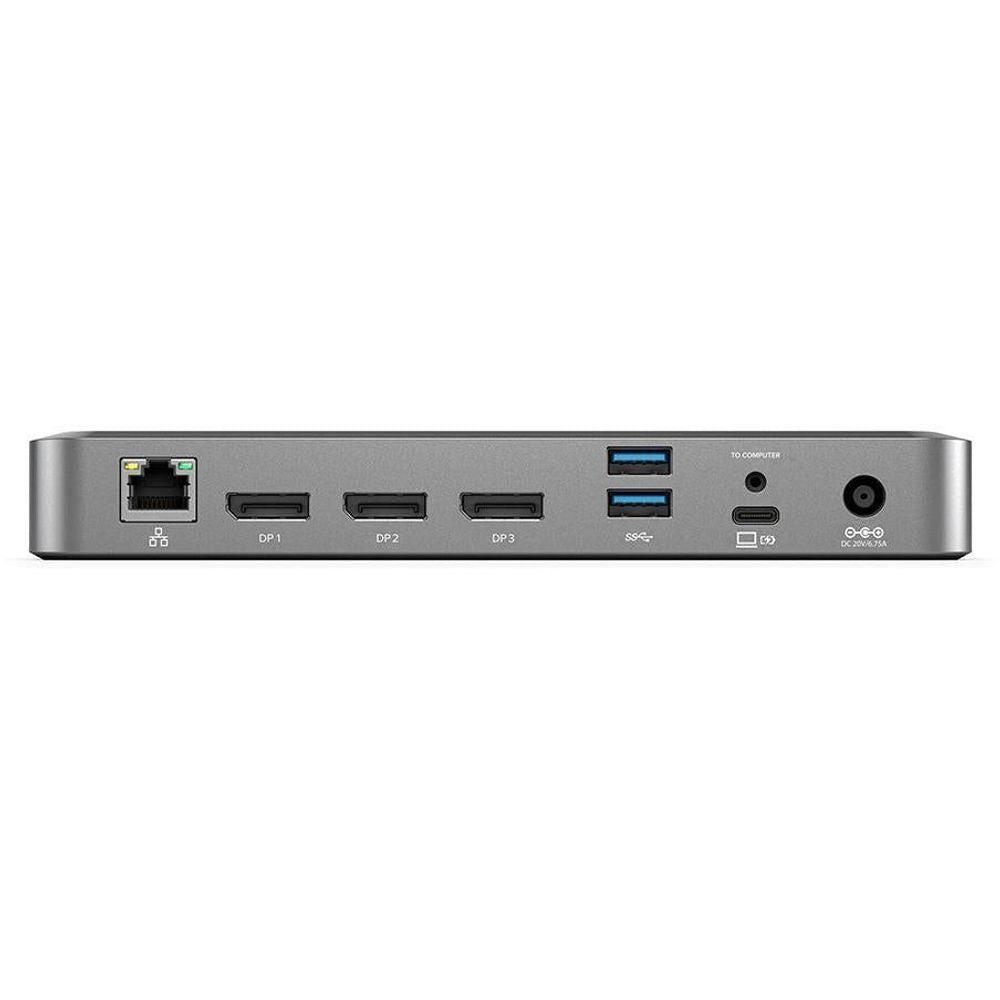 ALOGIC universal triple 4K docking station side view, dark gray port panel