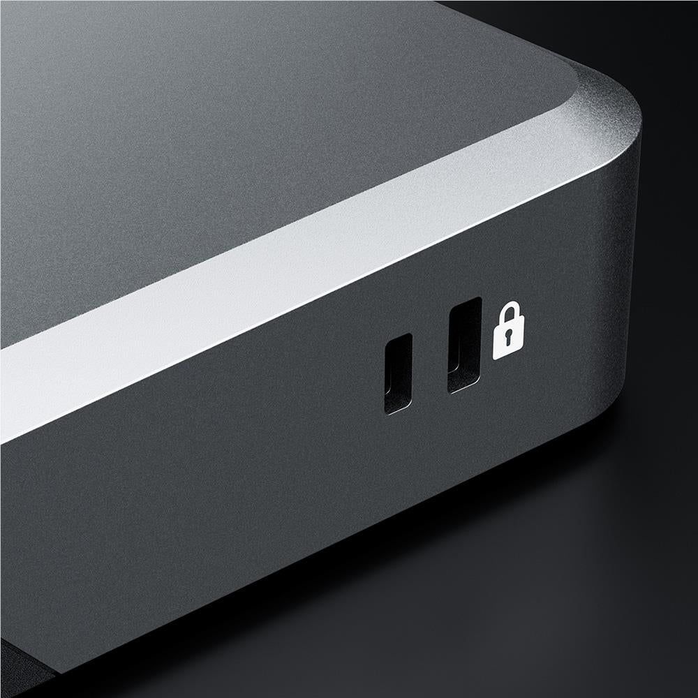 ALOGIC docking station side panel with USB ports and security lock slot