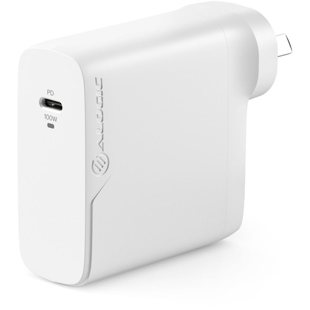 White 100W GaN wall charger back view with PD port and USB-C connection