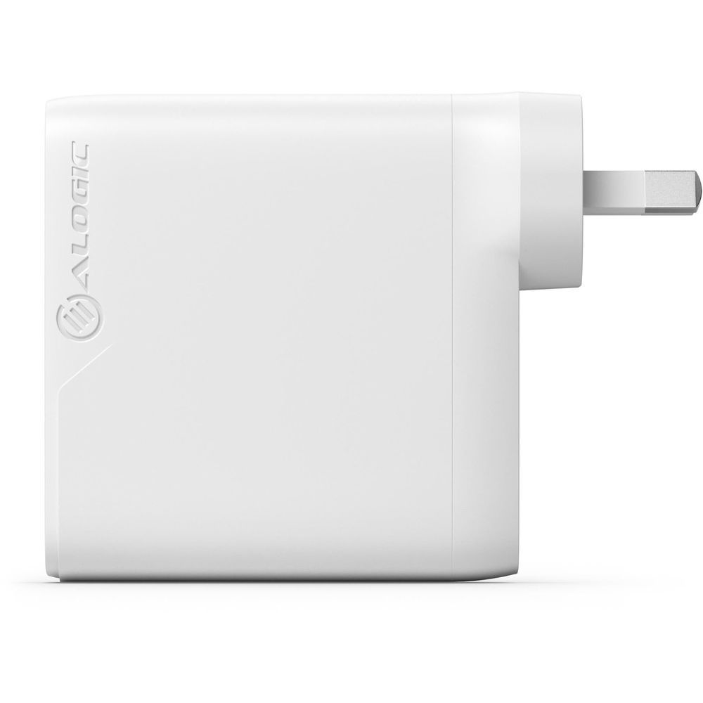 White 100W GaN wall charger with AC plug and rounded power body