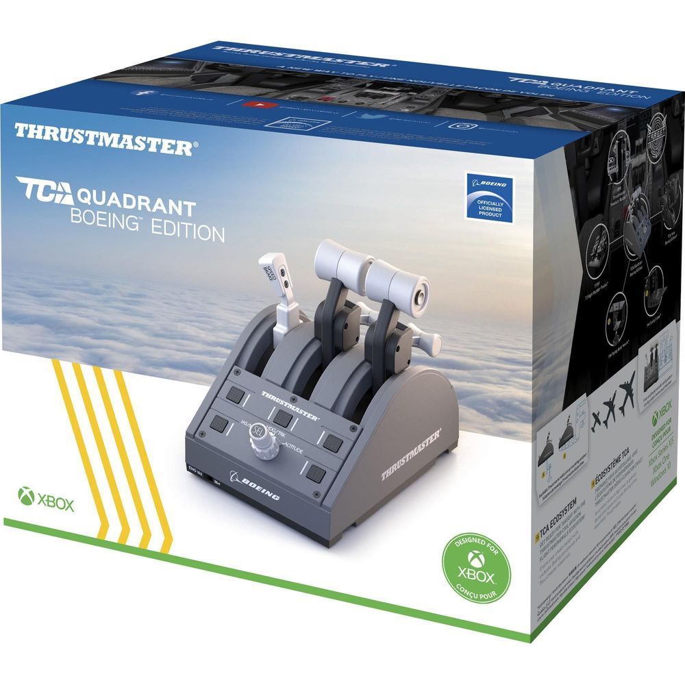 Thrustmaster TCA Quadrant Boeing Edition throttle quadrant retail box with Xbox logos