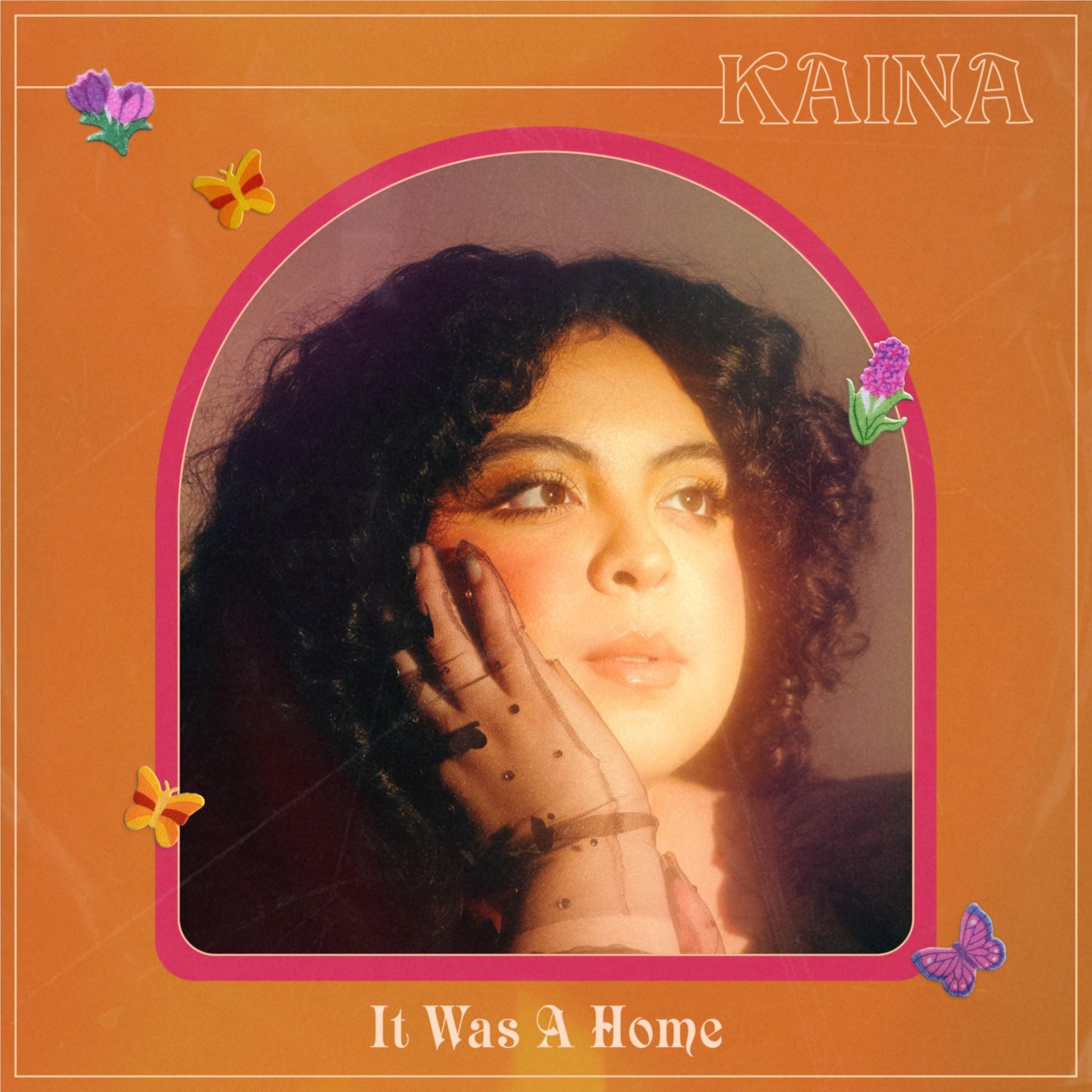 Album cover featuring Kaina portrait with flowers and butterflies