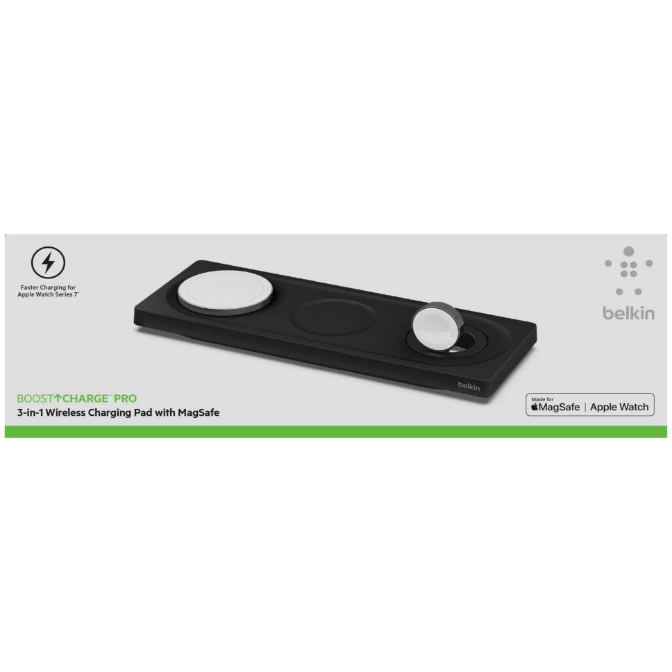 Belkin BoostUp Charge Pro 3-in-1 Wireless Charging Pad with MagSafe (Black)