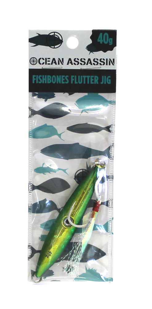 Ocean Assassin Fishbones Flutter Jig - Green 40 gram