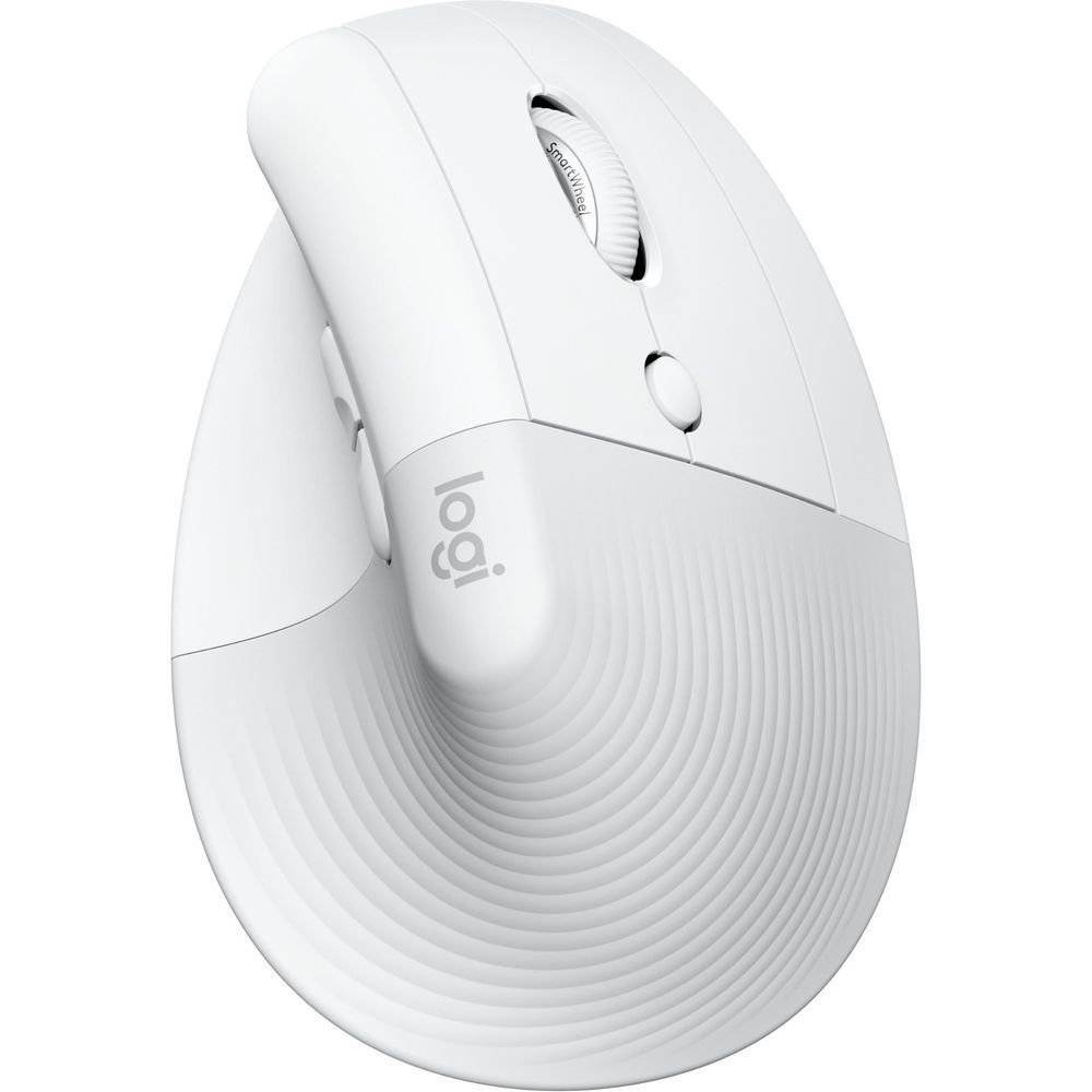 Pale grey vertical ergonomic mouse with scroll wheel and side grip