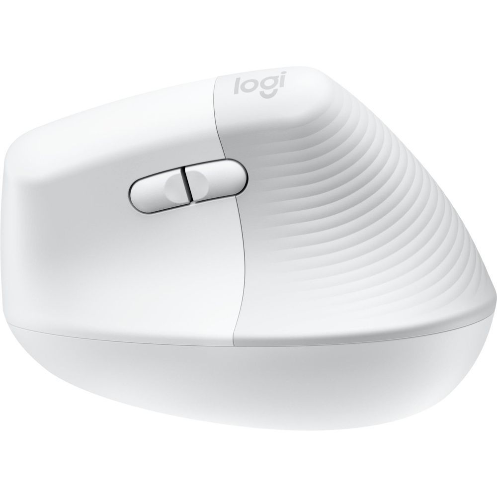 Pale grey vertical ergonomic mouse top view with scroll control