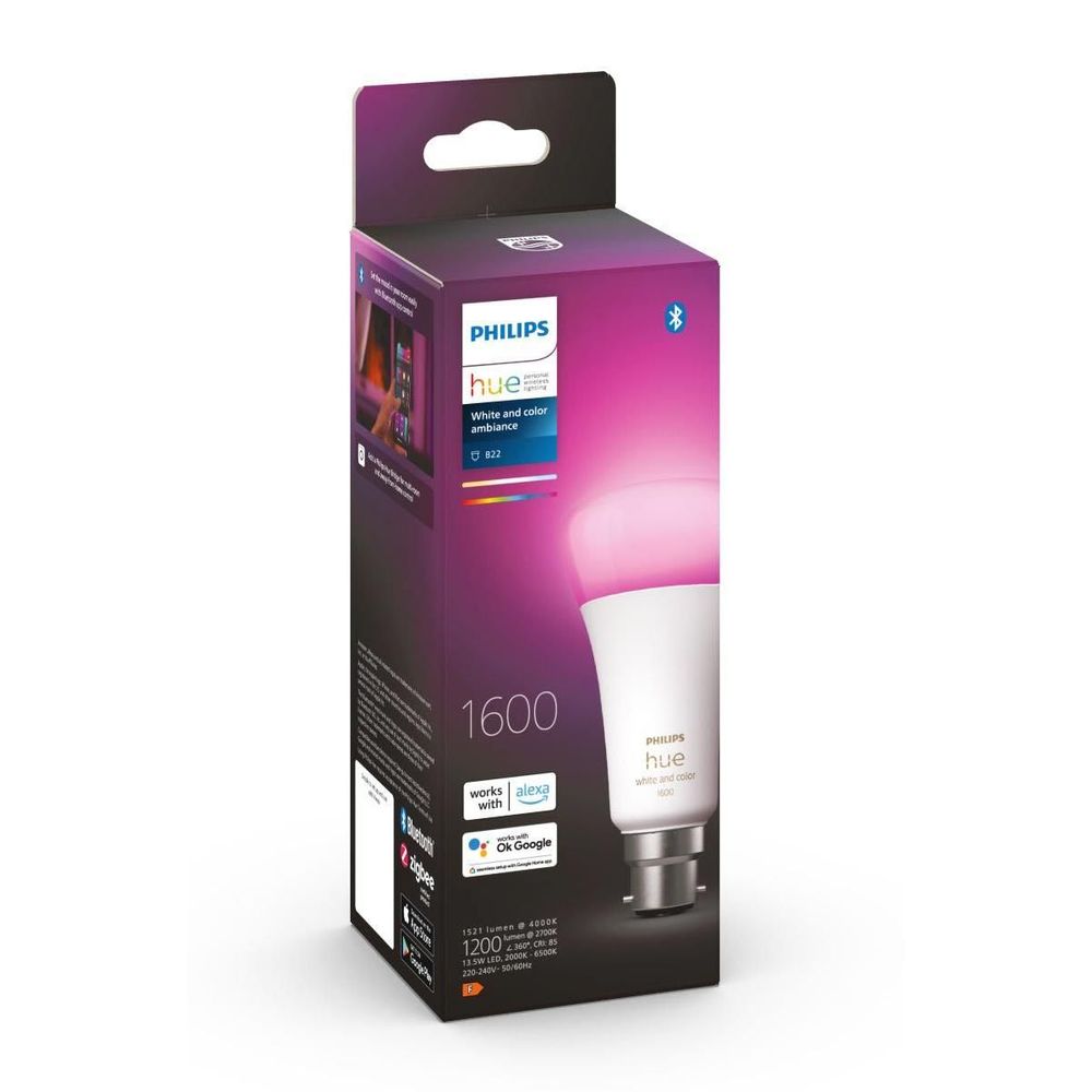Philips Hue B22 A67 Colour Bluetooth Bulb (15W/100W Equivalent)