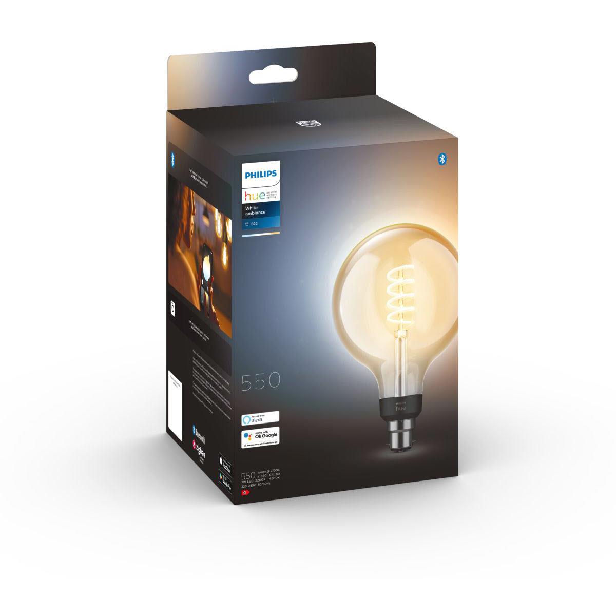 Philips Hue White Ambience Filament G125 B22 Bluetooth Bulb