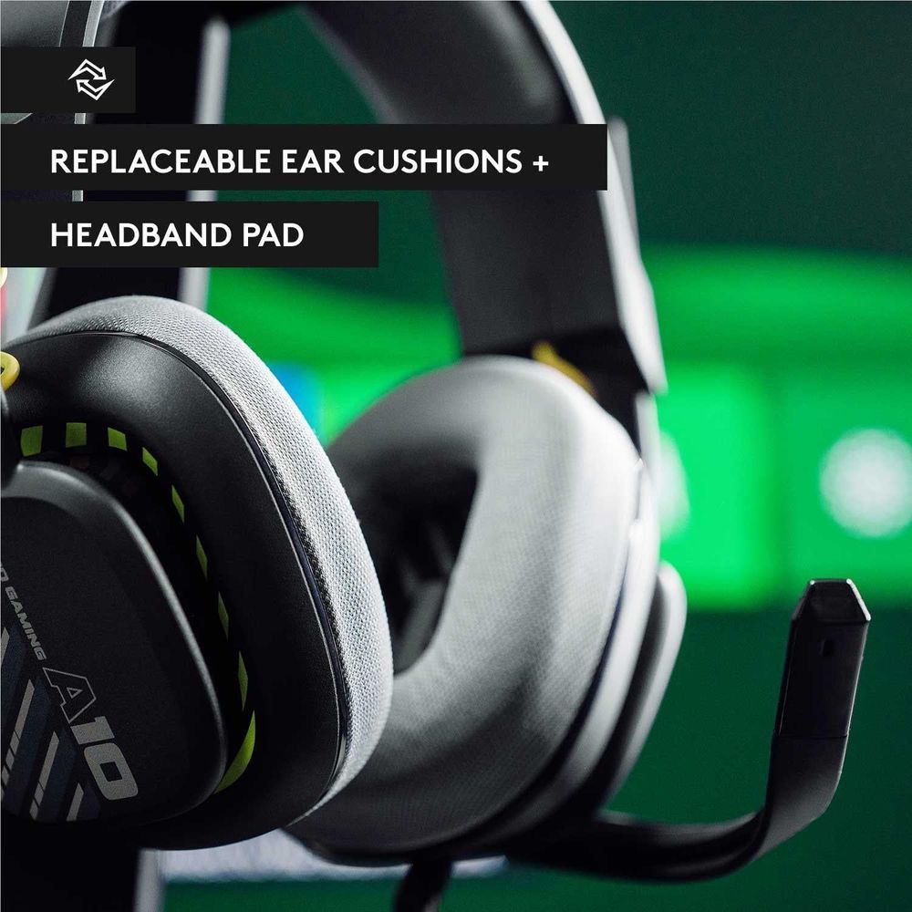 Black over-ear headset with gray ear cushions and headband pad