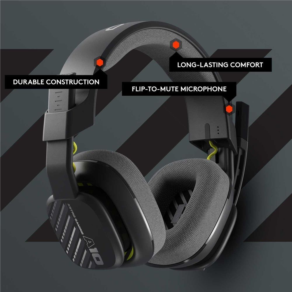 Black over-ear headset with gray ear pads and flip-to-mute microphone