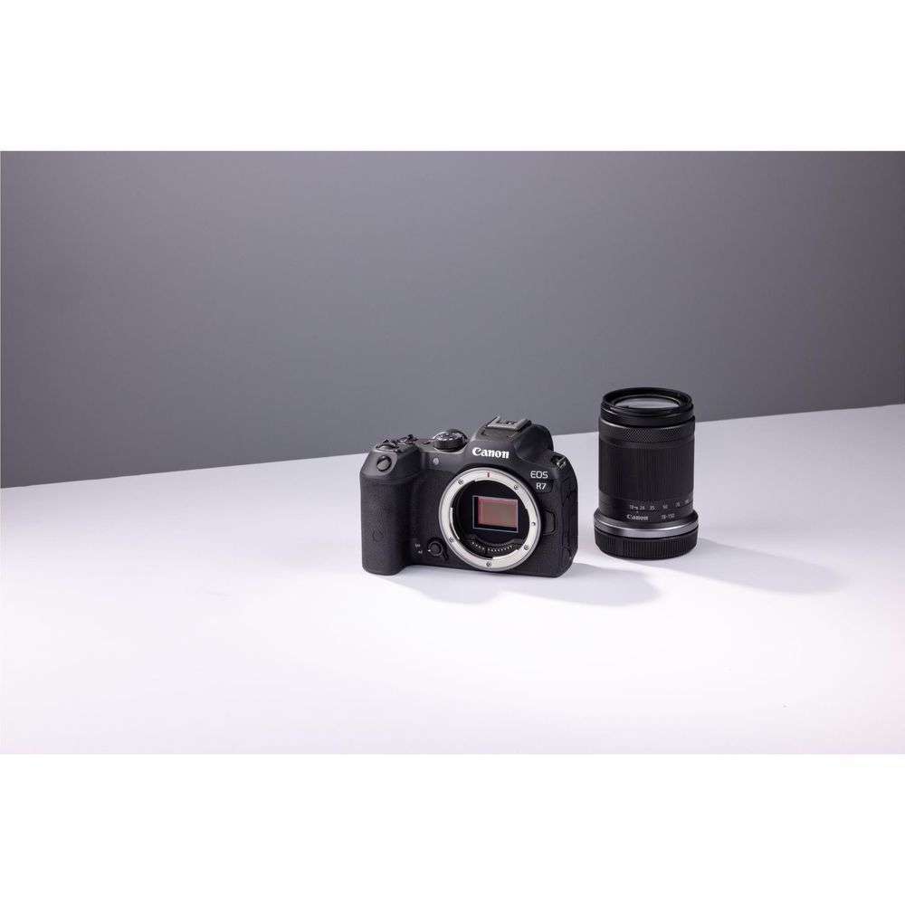 Canon EOS R7 mirrorless camera body with exposed sensor mount, no lens