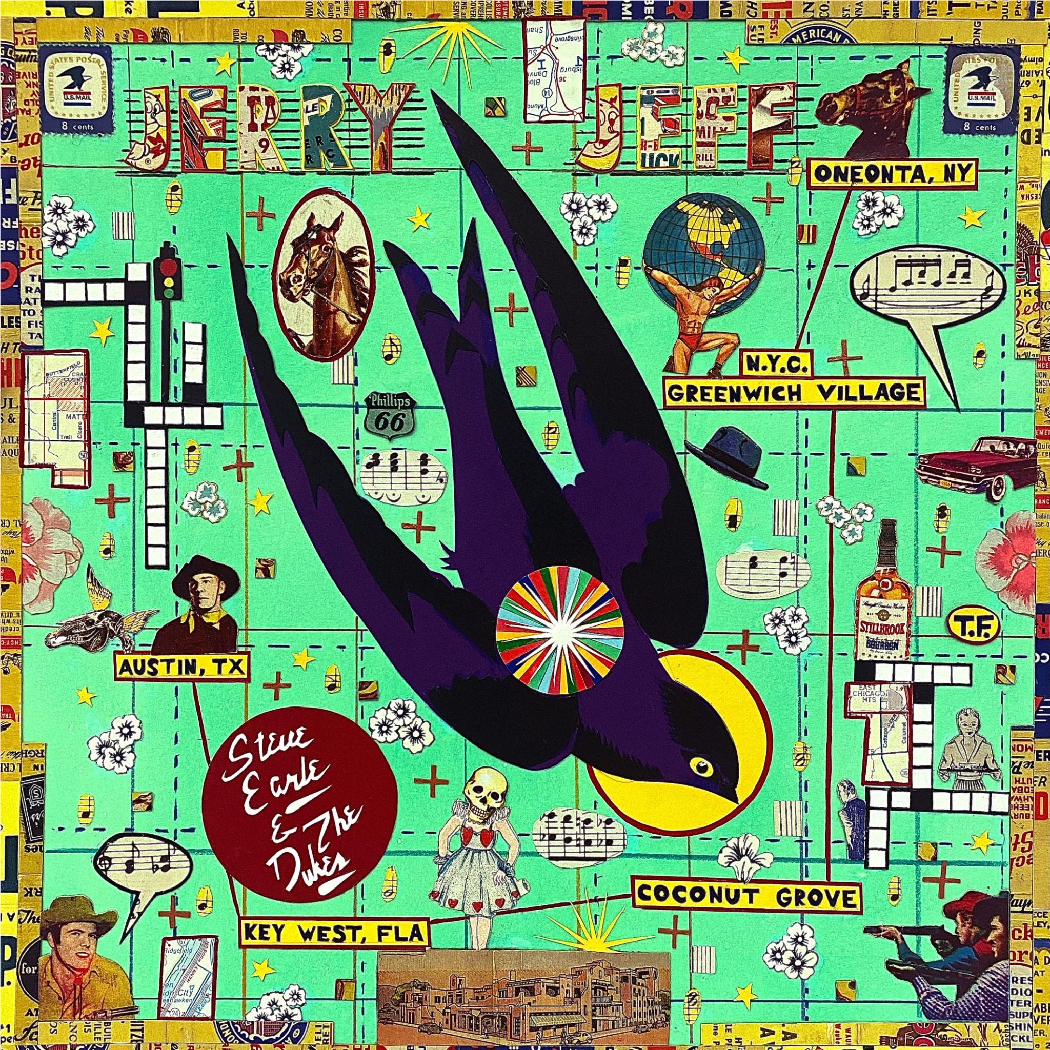 Graphic bird-themed T-shirt with teal background and large toucan-like bird artwork