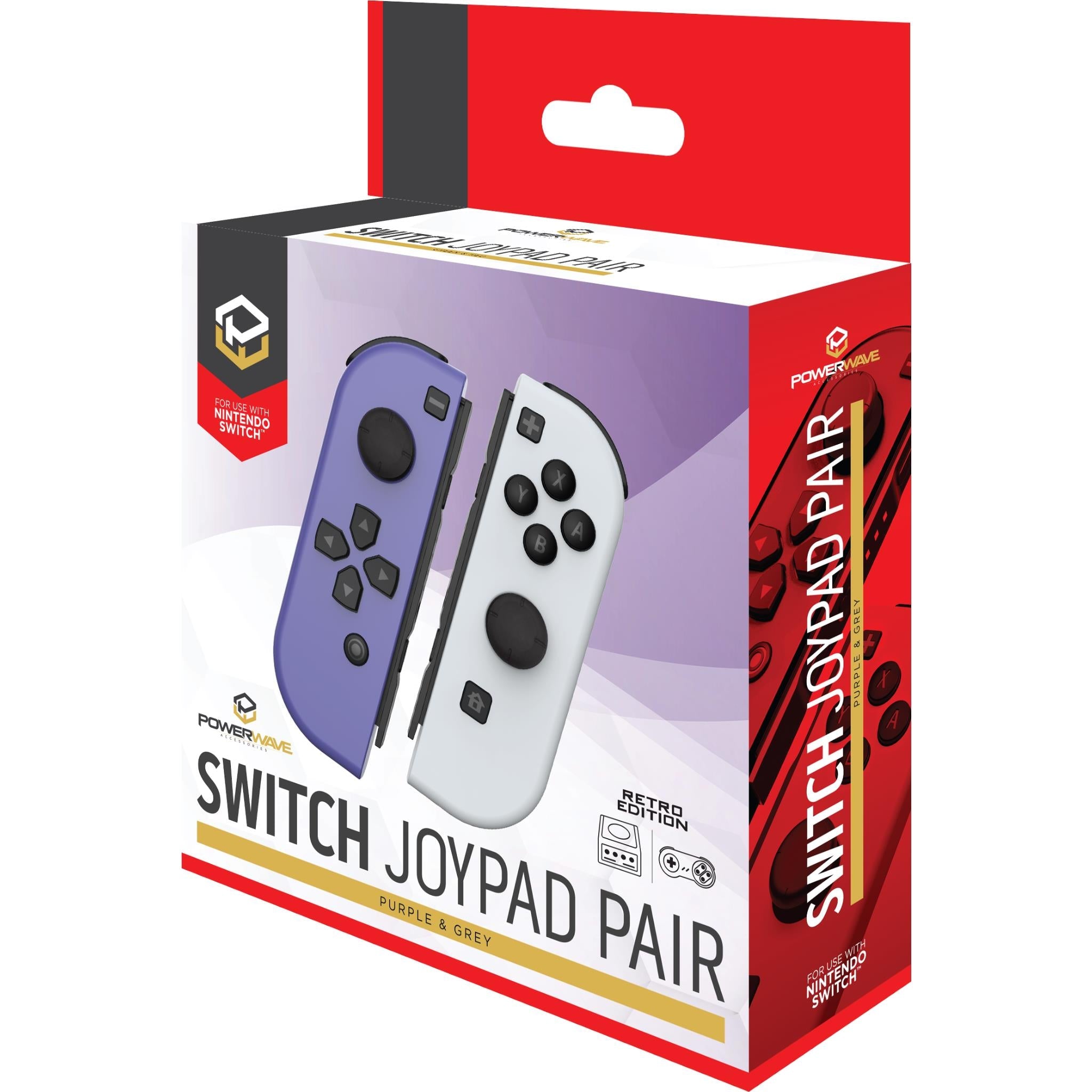 Nintendo Switch joypad pair box with purple and grey wireless controllers