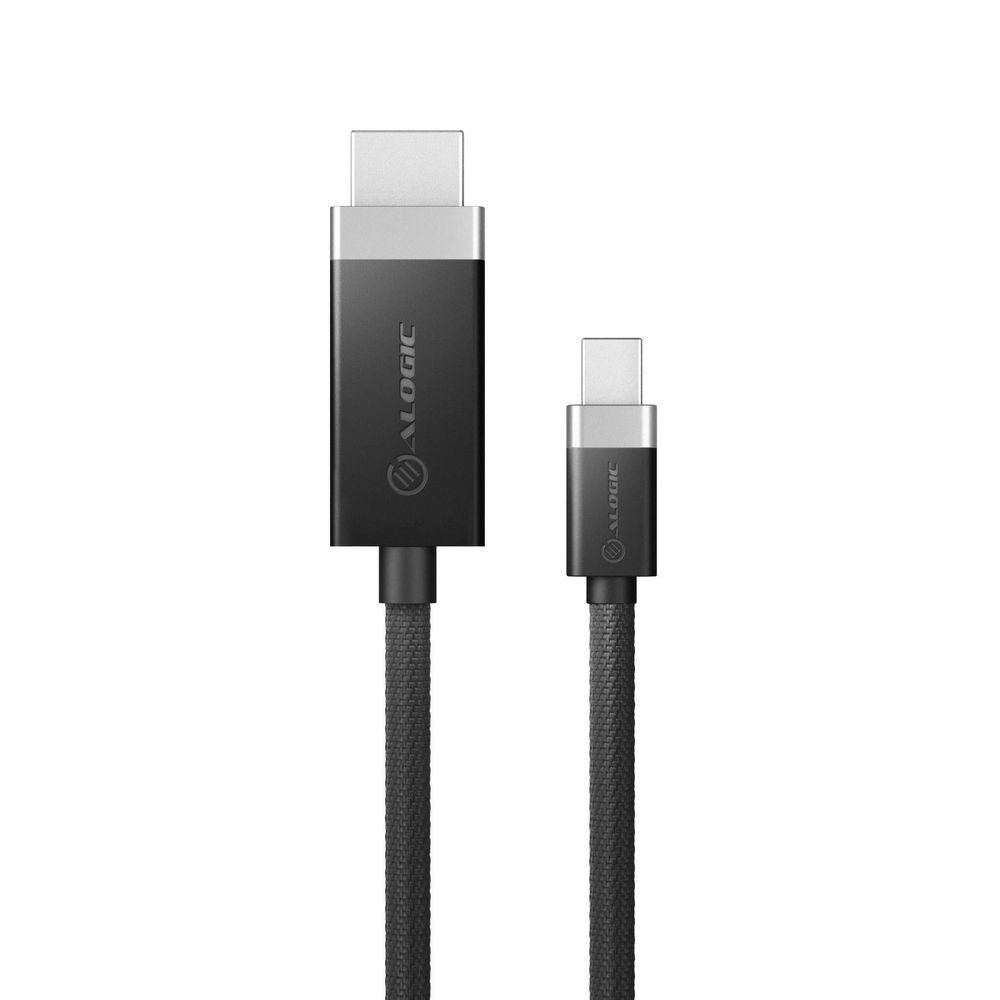 Active mini DisplayPort to HDMI cable, black braided jacket, two metal connectors