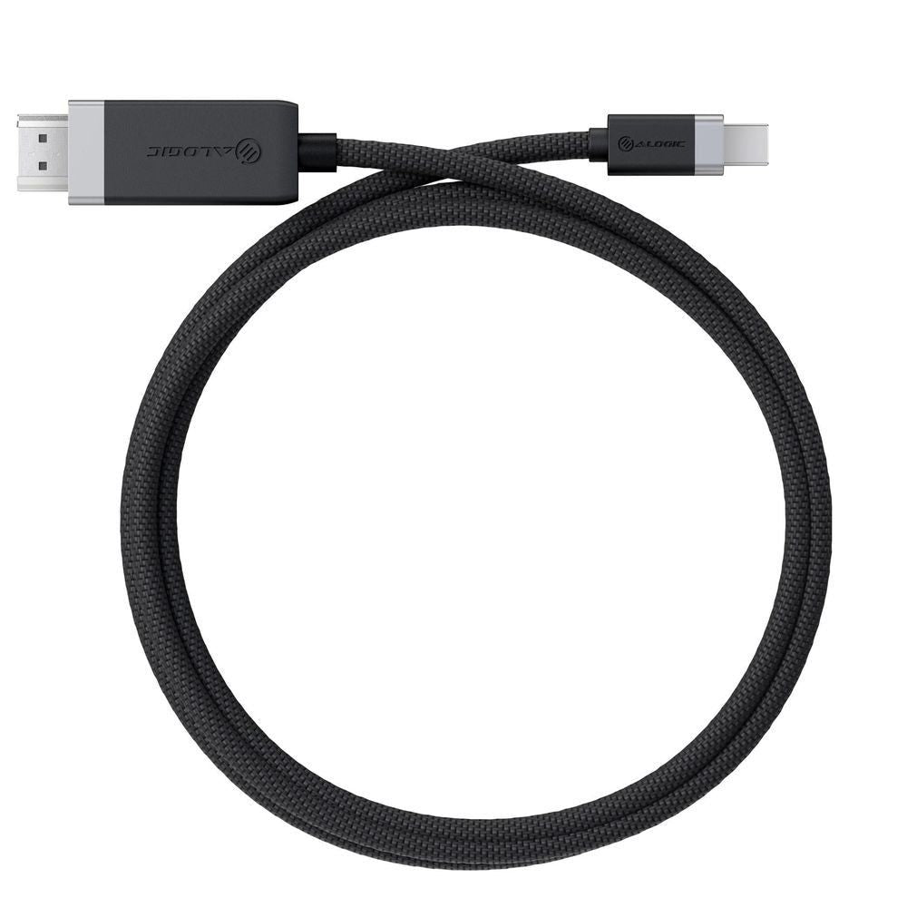 Black braided active mini DisplayPort to HDMI cable with connected ends