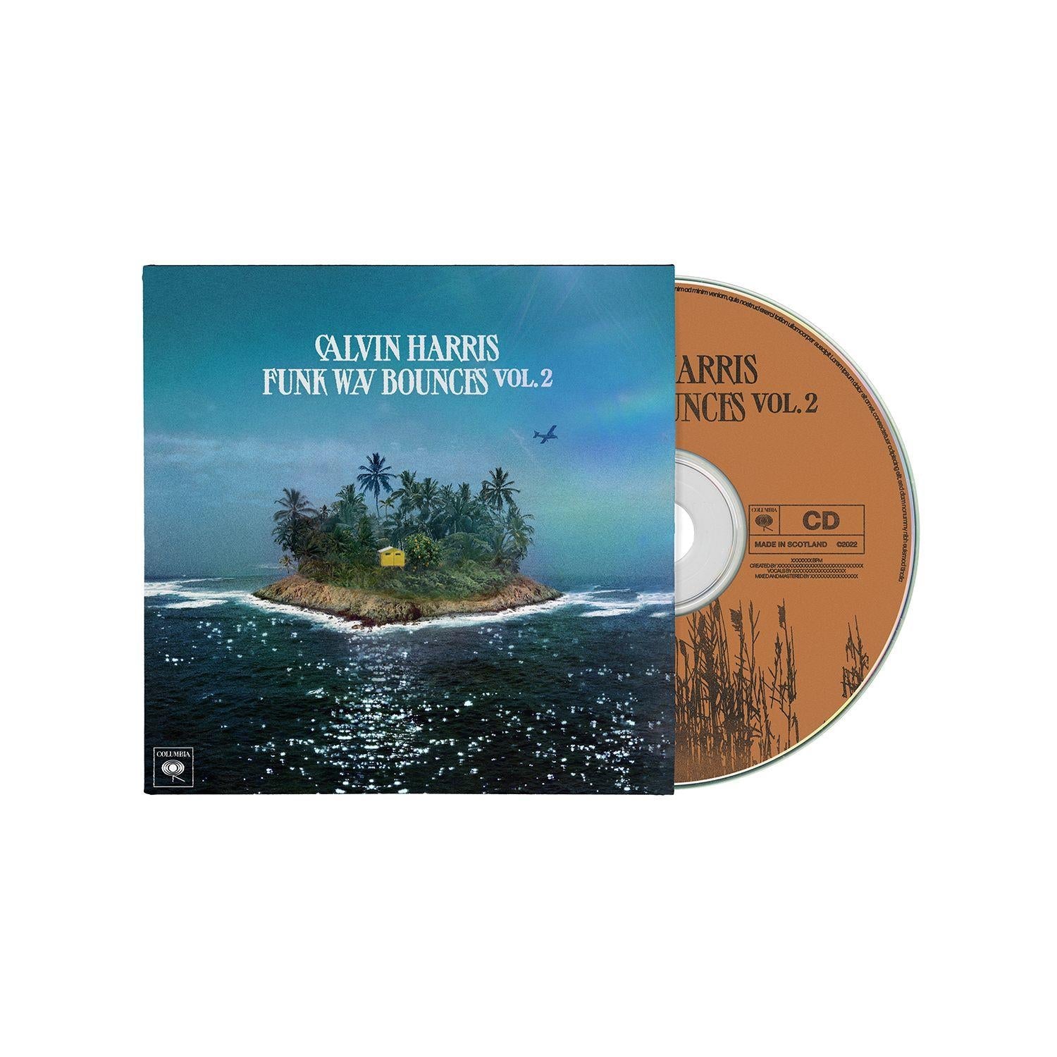 Calvin Harris Funk Wav Bounces Vol. 2 CD with teal island cover and disc