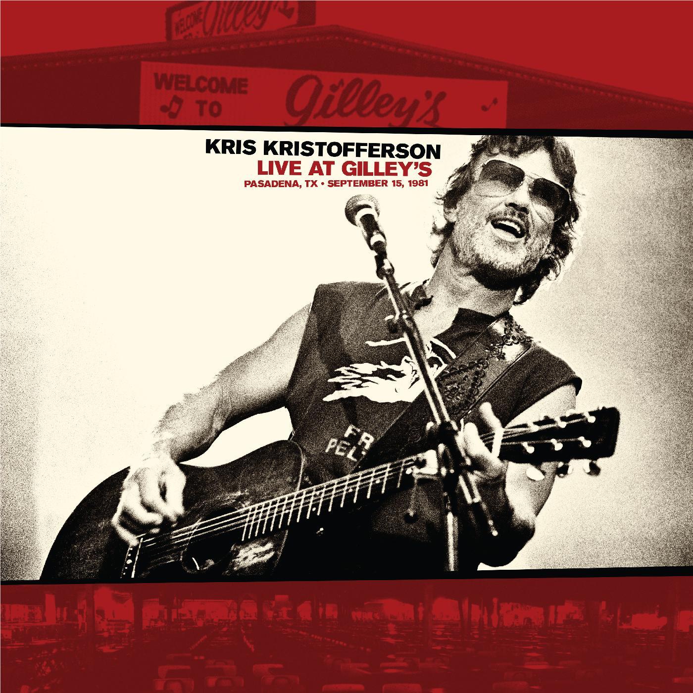 Live at Gilley’s concert album cover featuring Kris Kristofferson singing and playing guitar