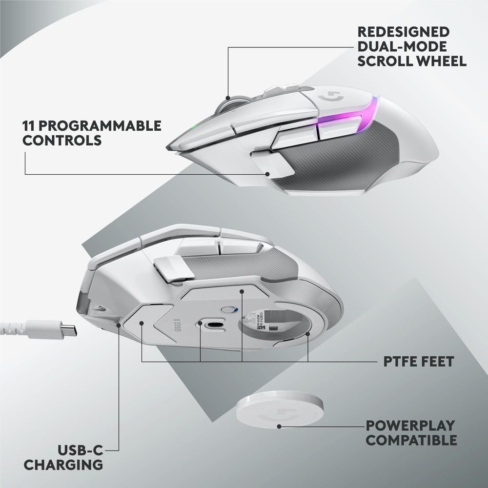 Logitech G502 X Plus Wireless RGB Gaming Mouse (White)