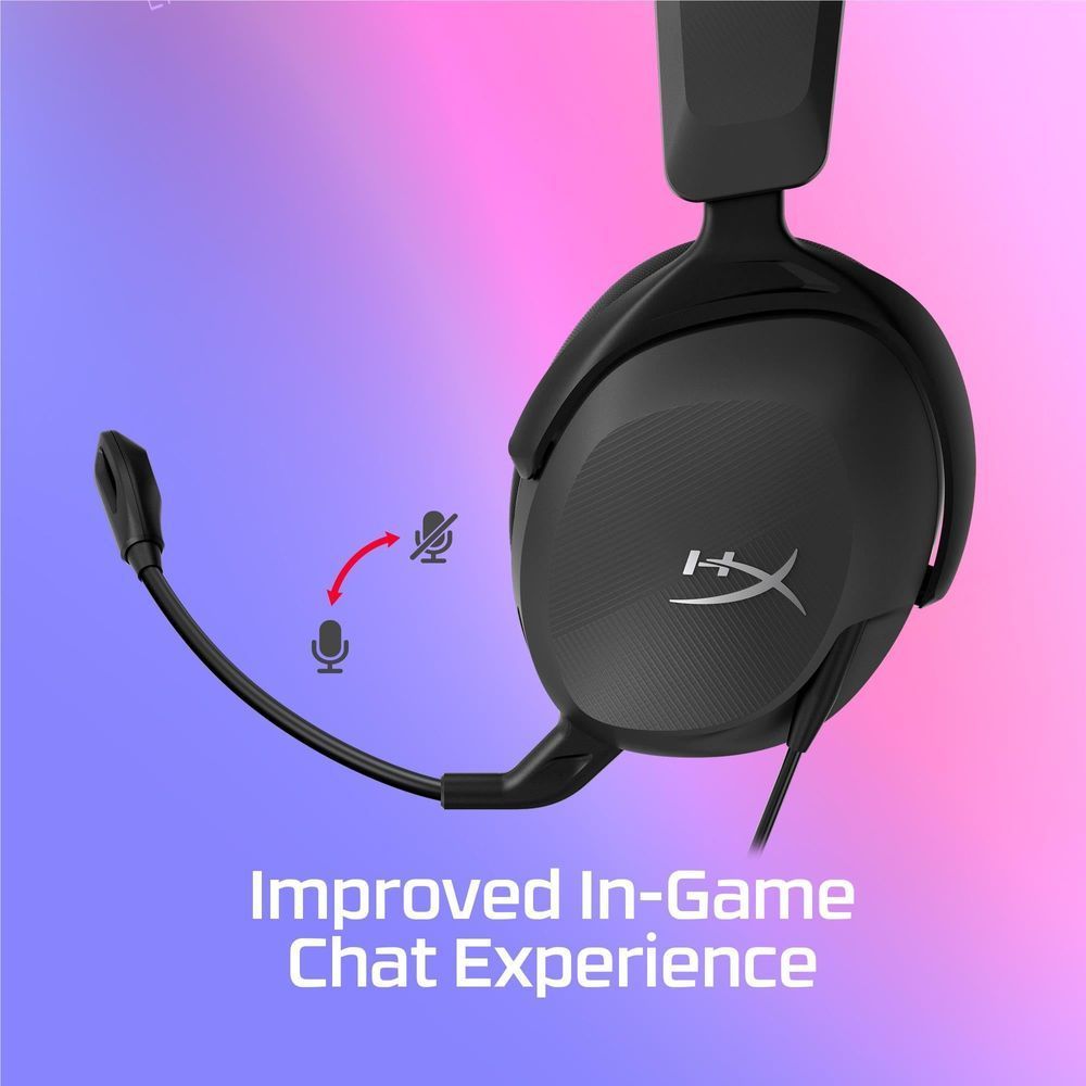 Black wired gaming headset with boom mic and textured earcup padding