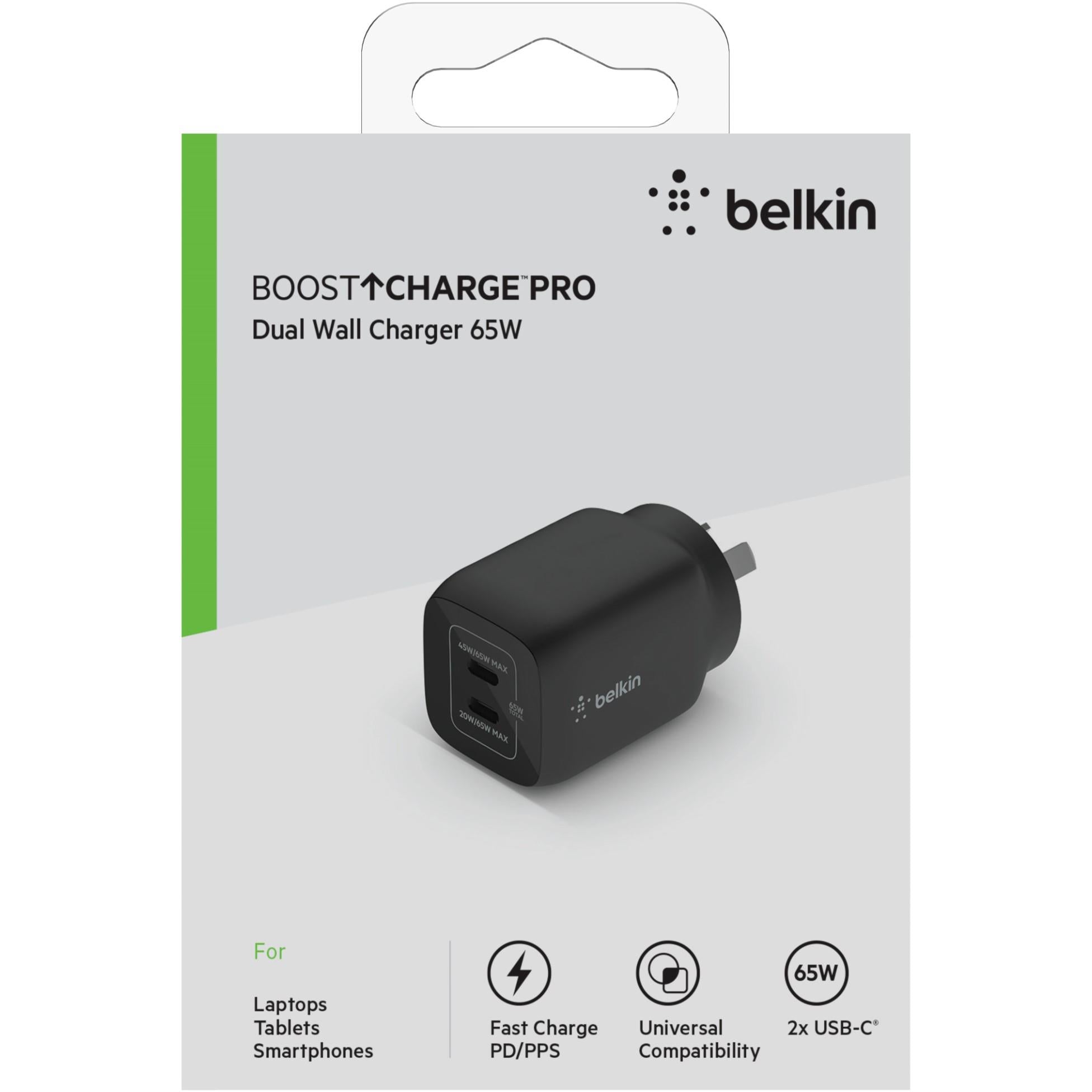 Belkin BoostUp Charge Dual USB-C 65W GaN Wall Charger (Black)