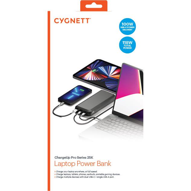 Cygnett ChargeUp Pro 25K 118W laptop power bank in black, image 11 - Power Banks at Tech Supply Shed NZ