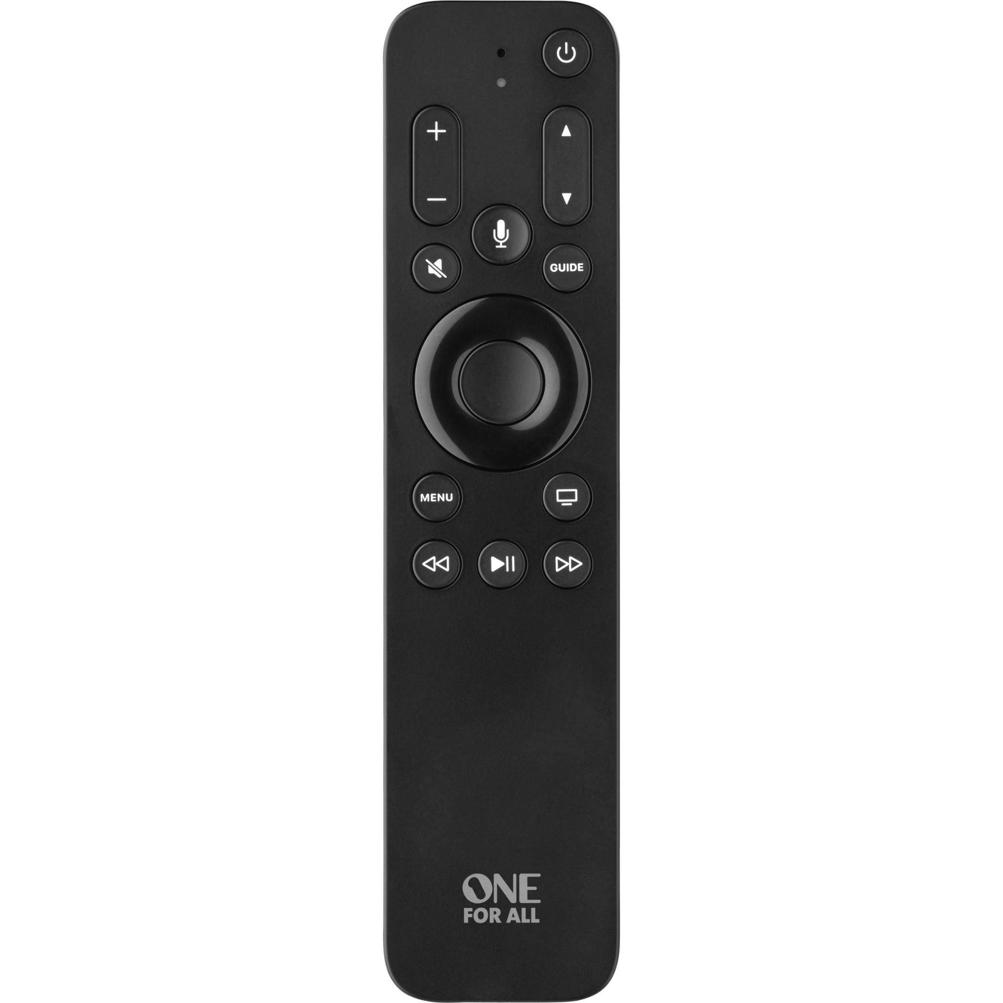 Black TV remote control with directional pad, menu buttons, and central navigation wheel