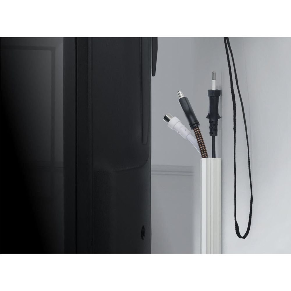 Installed TV wall mount bracket with cable connectors and vertical support rail