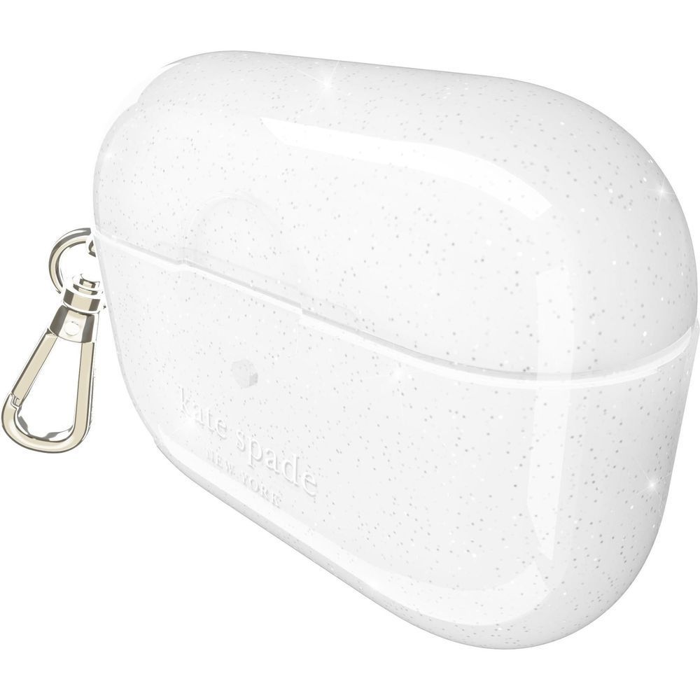 Clear white glitter AirPods Pro case with split seam and metal keyring
