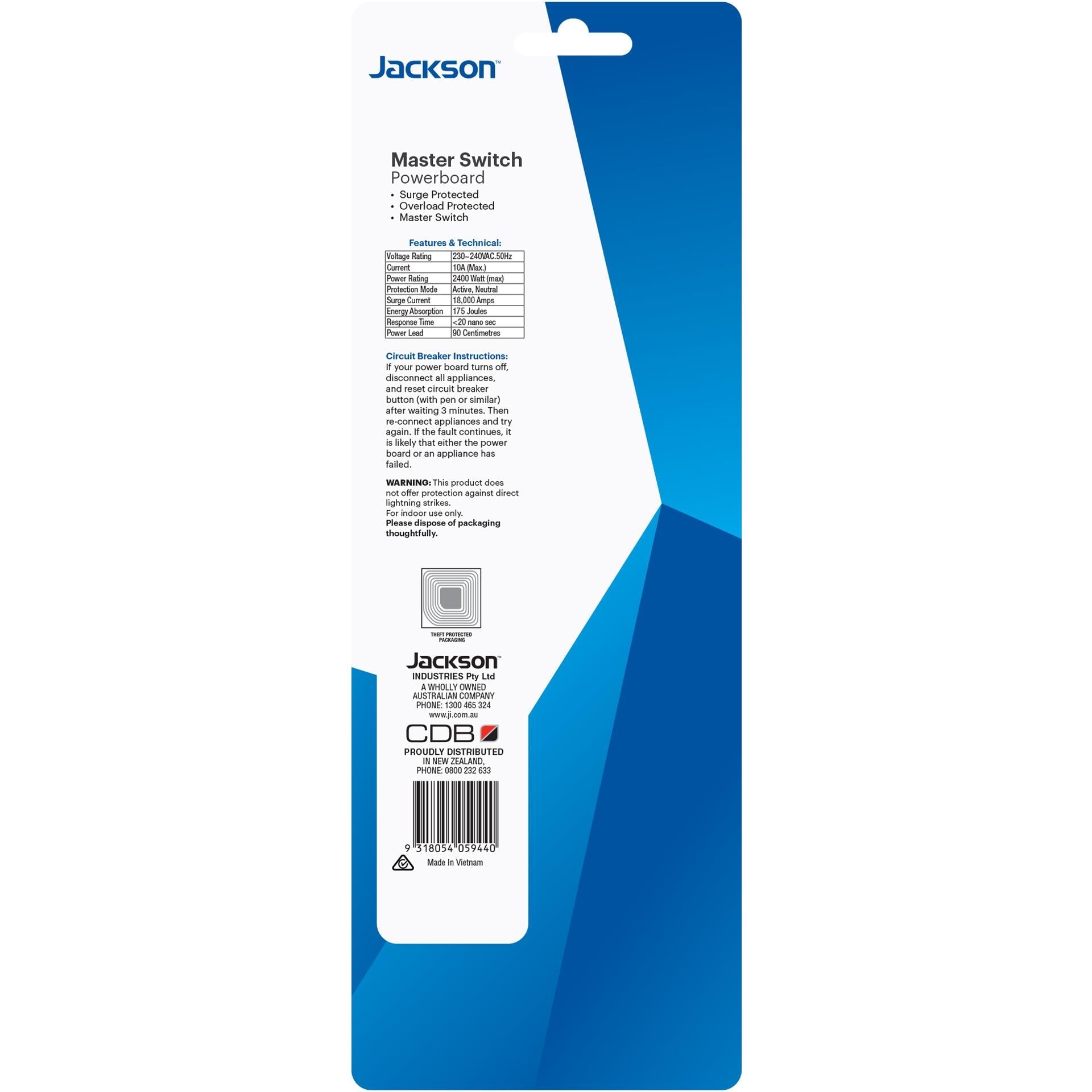 Jackson Master Switch Surge Protected Board (4-outlet)