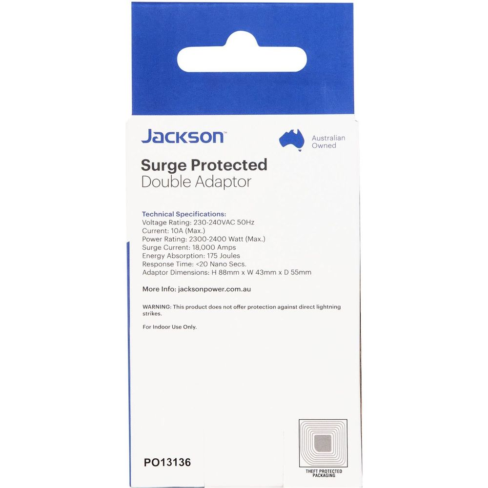Jackson Vertical Surge Protection Double Adaptor (2-outlet)