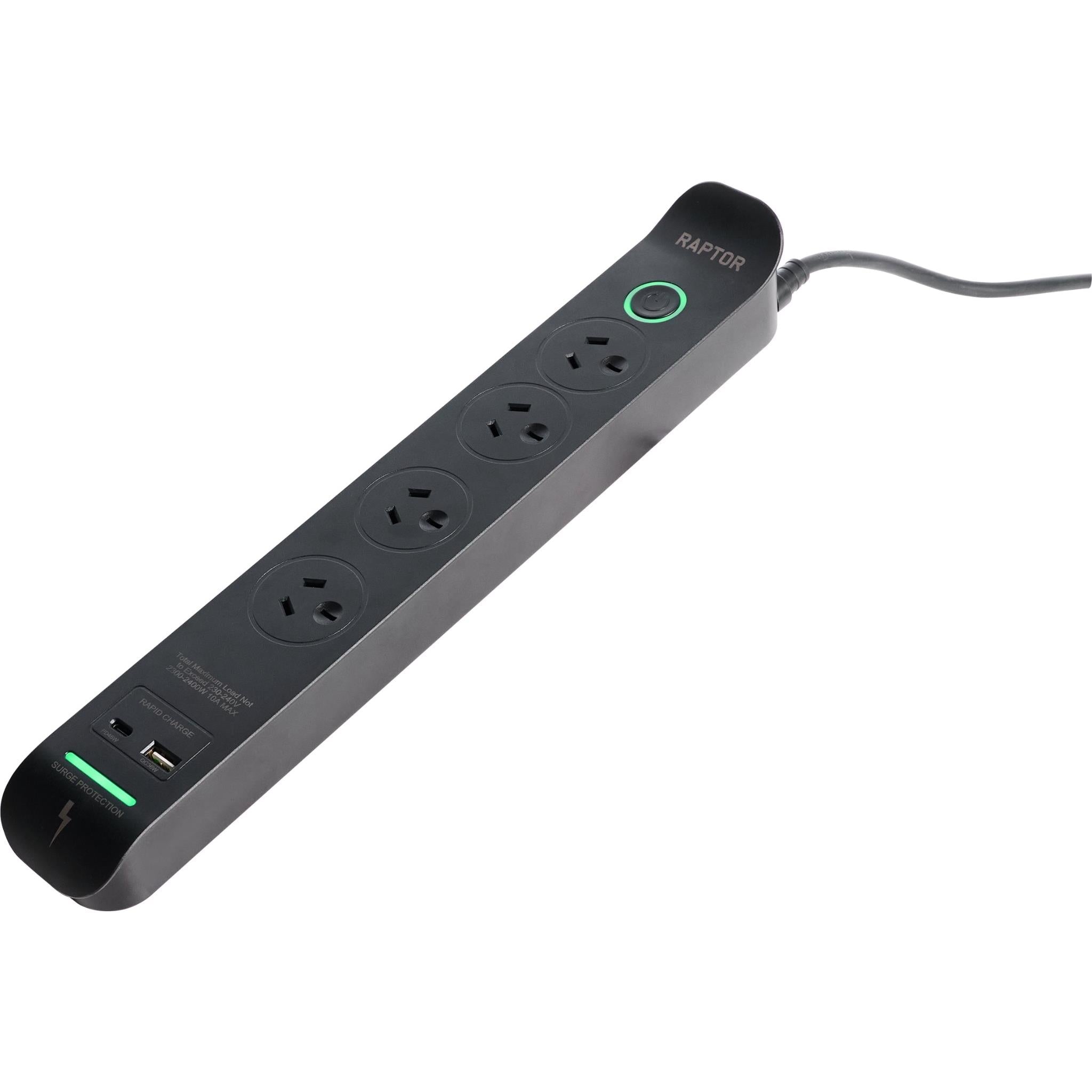 Jackson Raptor 4 Outlet Slimline 45W PD Surge Protected Powerboard