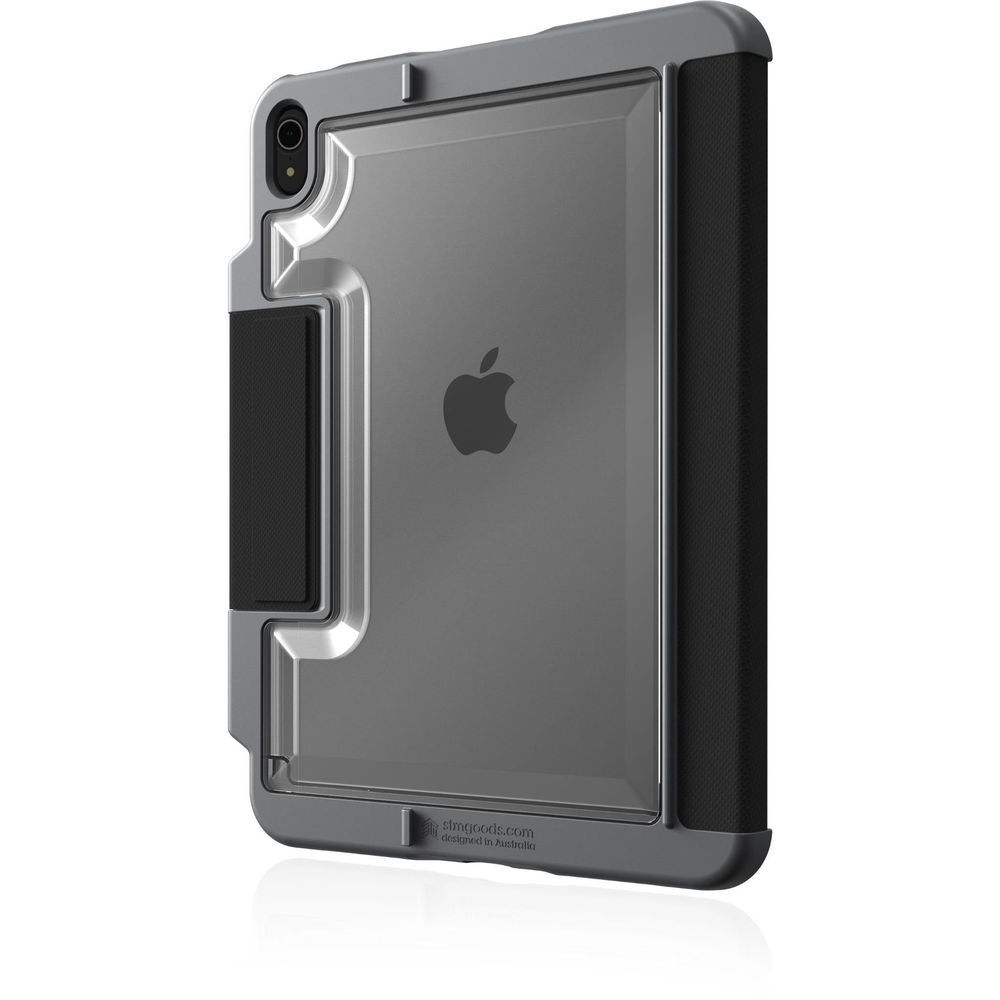 Black STM Dux Plus iPad case with hinged stand and clear back window