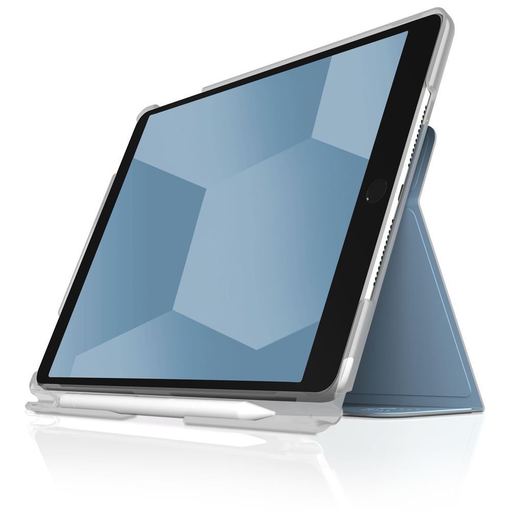 Blue folio case for iPad 10.2, with angled stand view