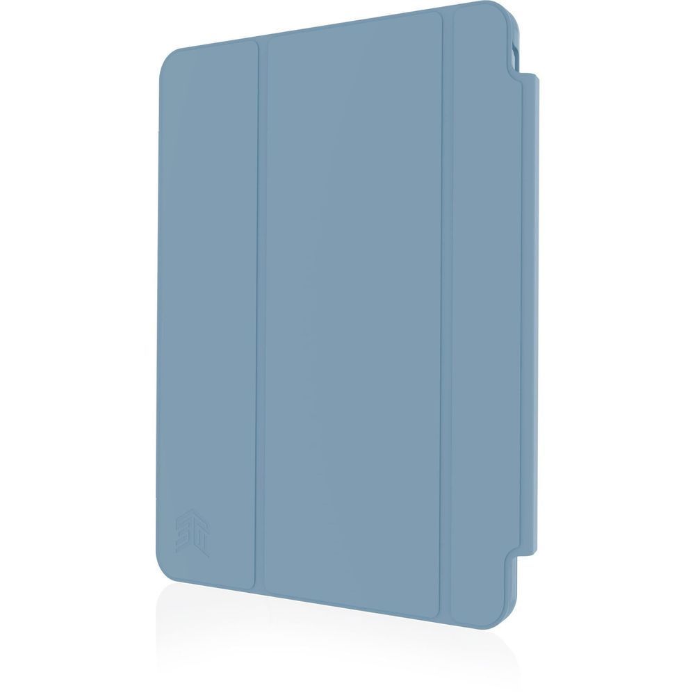 Blue folio case cover with protected edges and button cutouts