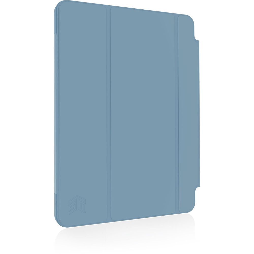 Blue folio iPad case with slim profile and snap-on back panel