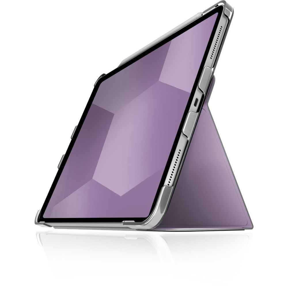 Purple folio iPad case with stand, securely holds tablet
