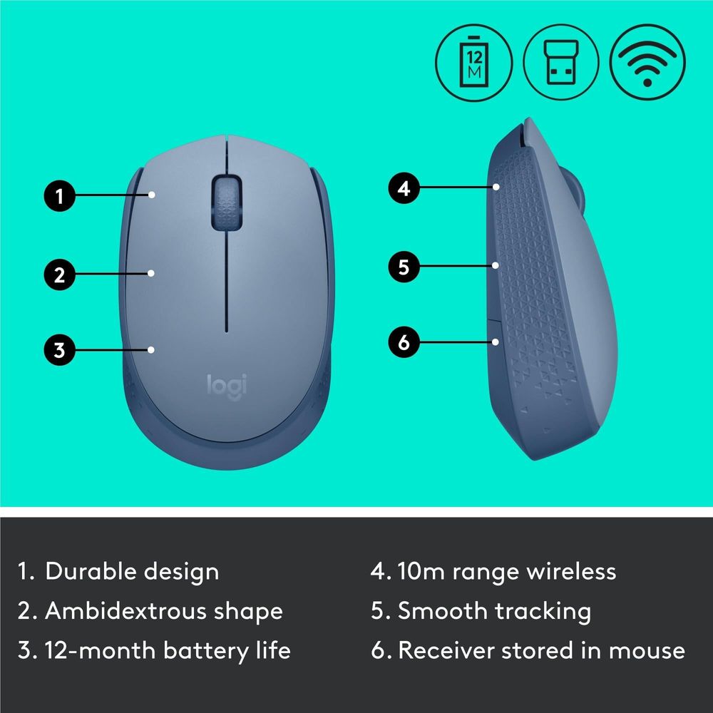 Logitech M171 Wireless Mouse (Blue Grey)