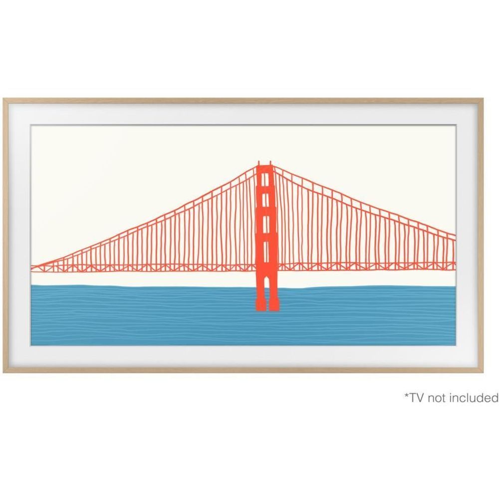 Teak wood bezel frame with white mat and opening for wall art