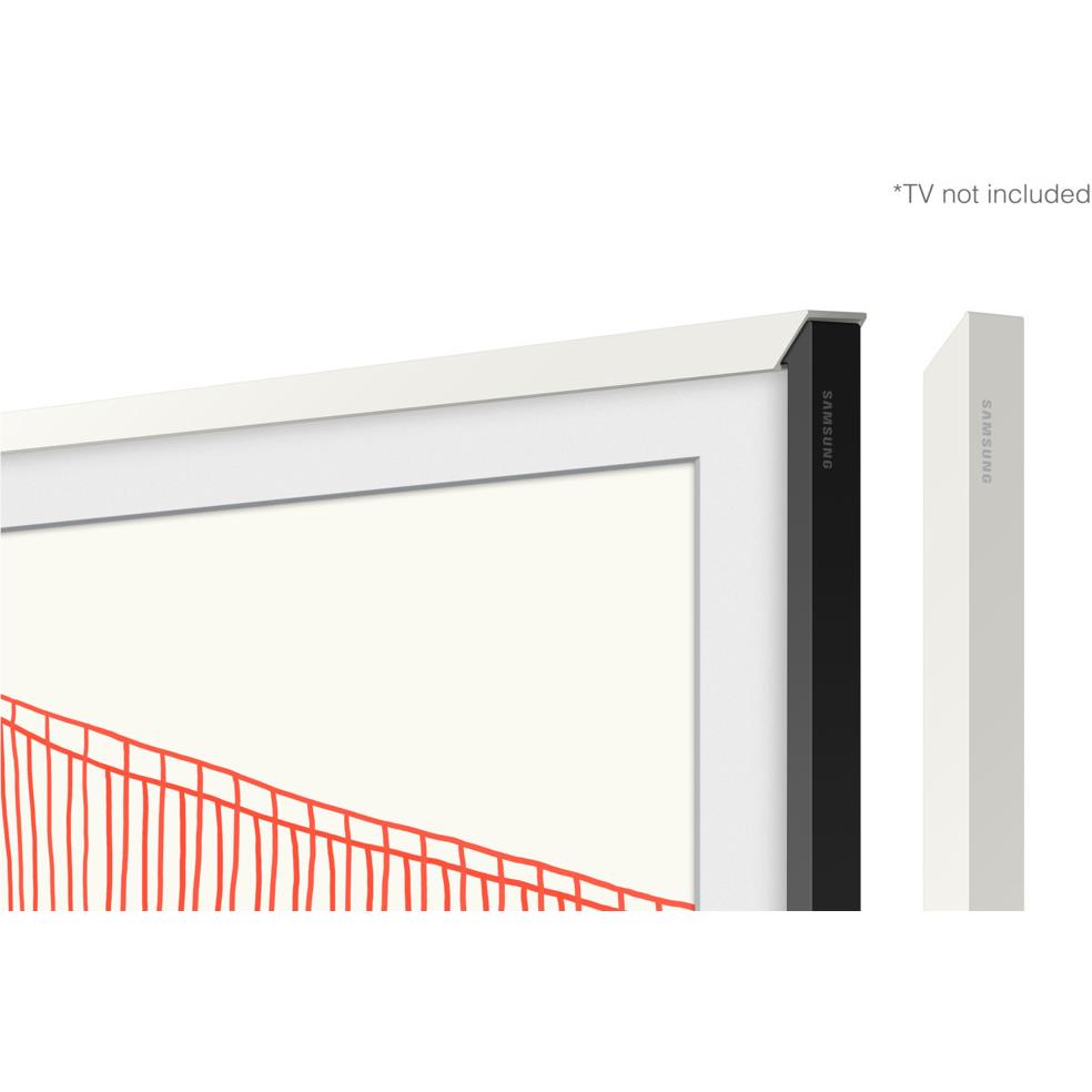 White bezel frame corner with black edge trim for The Frame TV