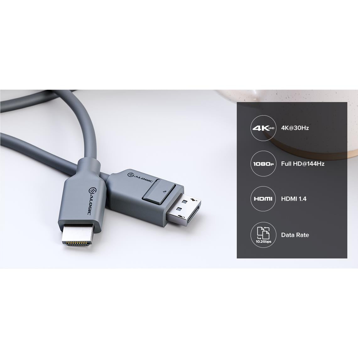 ALOGIC Elements 2m DisplayPort to HDMI cable, image 2 - HDMI Cables & Adapters at Tech Supply Shed NZ