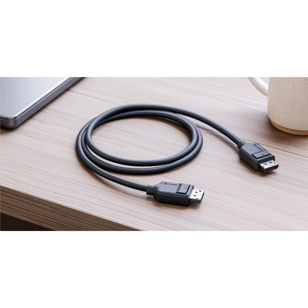 2m DisplayPort cable coiled with black male DP connectors