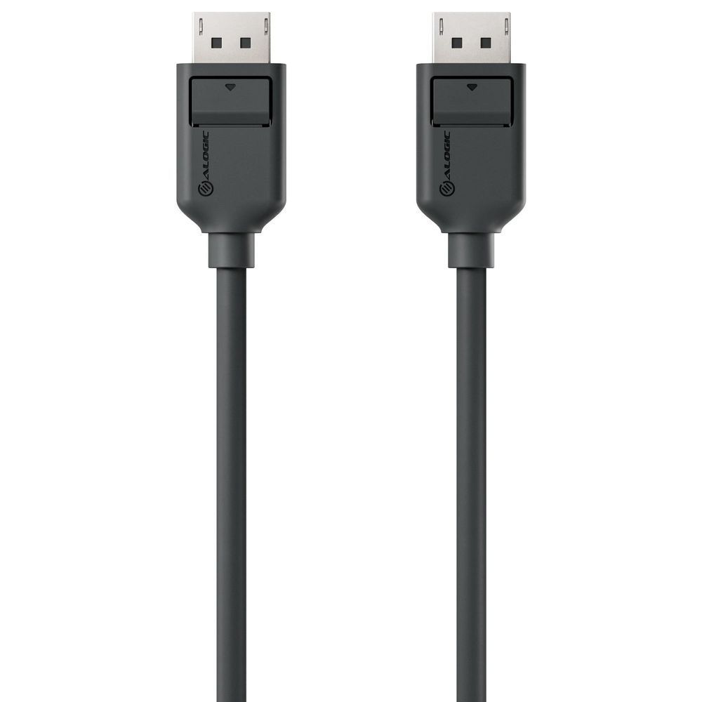 2m DisplayPort cable, black male DisplayPort connectors, front view