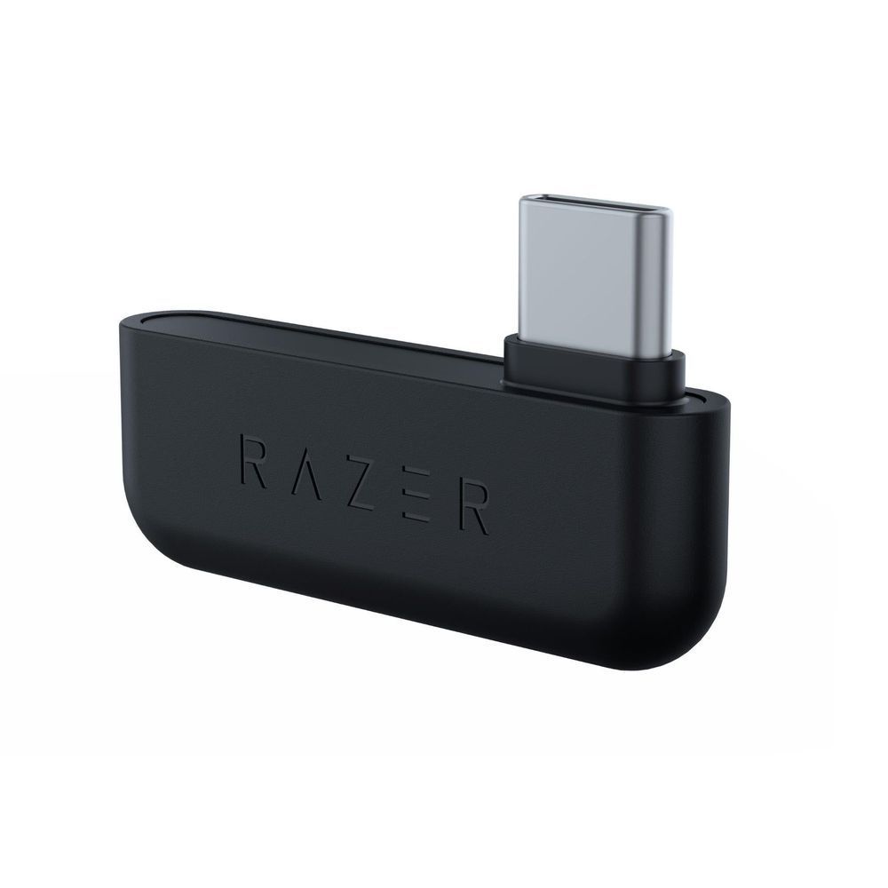 Black Razer USB wireless adapter dongle, angled view