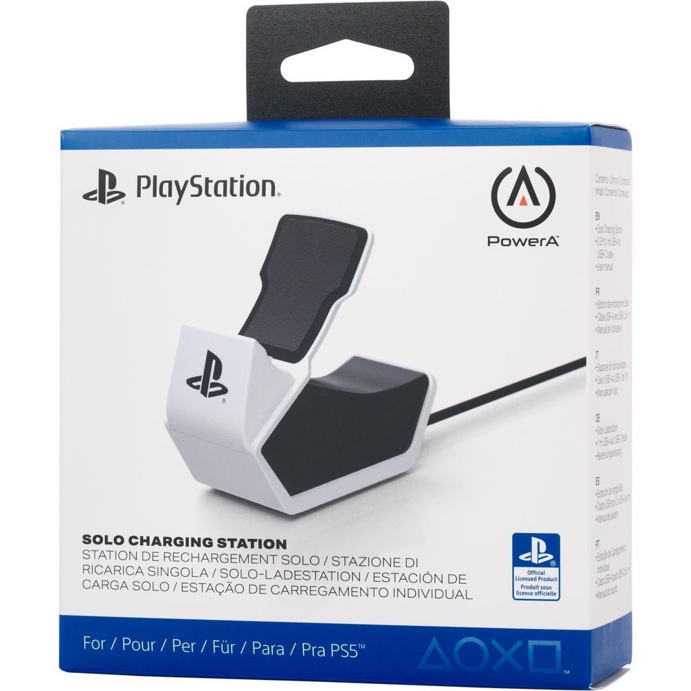 PlayStation PowerA solo charging station retail box with controller cradle artwork