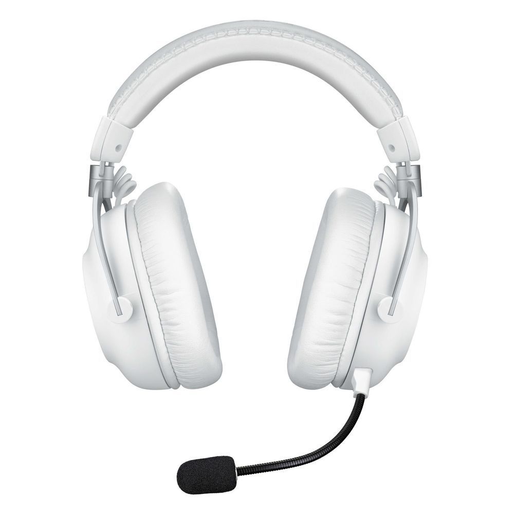 White wireless gaming headset with over-ear cushions and flexible boom microphone