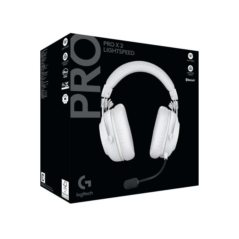Logitech PRO X 2 LIGHTSPEED white gaming headset retail box with boom mic