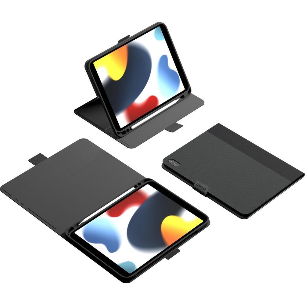 Black and grey folio tablet case with detachable back cover and stand