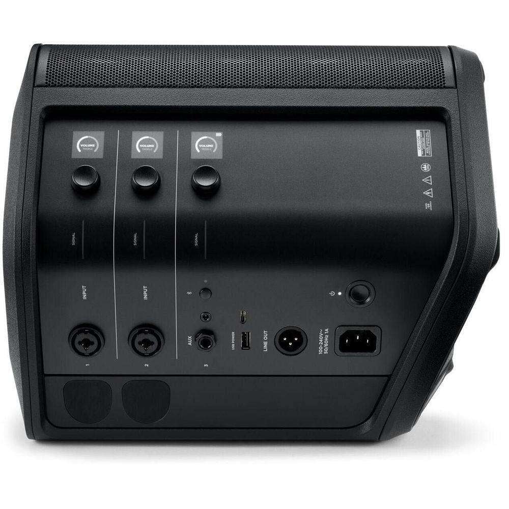 Black Bose portable PA speaker rear connection panel with AC and audio ports