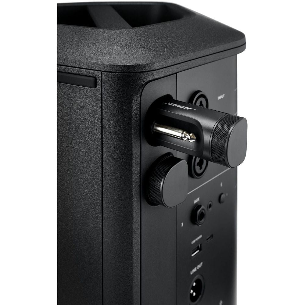 Black Bose portable PA speaker back panel close-up with power switch and ports